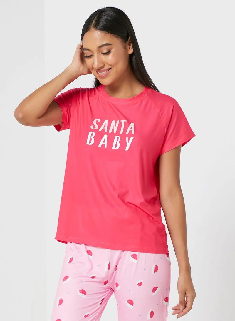 Loungeable Round Neck T-Shirt & Pyjama Set