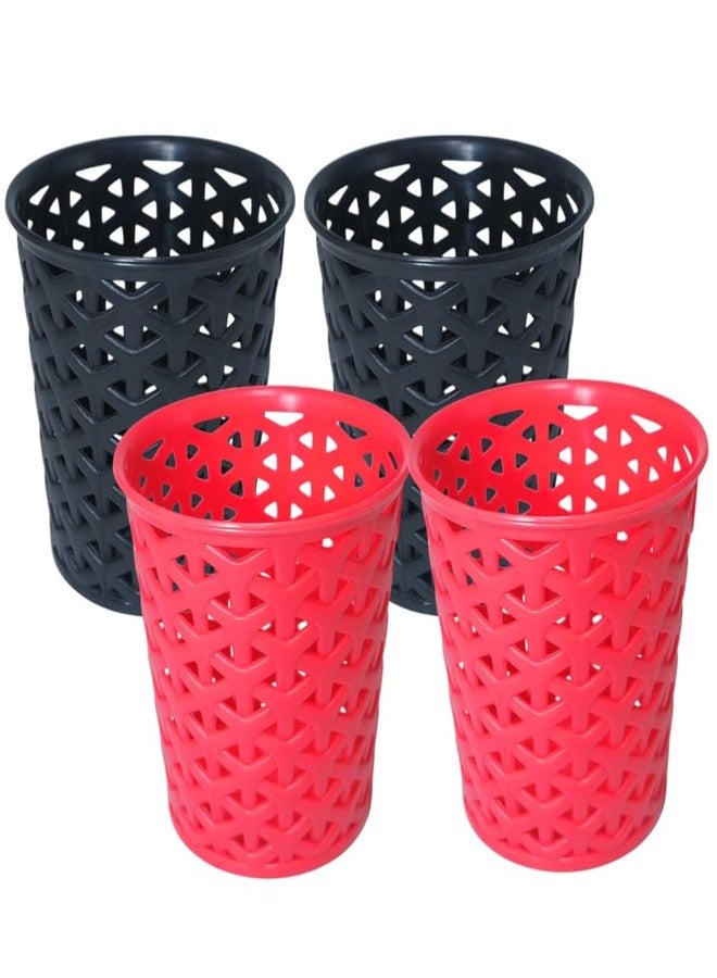 MORVI Linea Small Round Plastic Multipurpose Organizer For Kitchen, Bathroom, Salon, Office|Stationery,Cutlery,Pen,Makeup Brushes Holder|Hanging Toothbrush Stand |Pack Of 4 | BLACK RED - Image 1