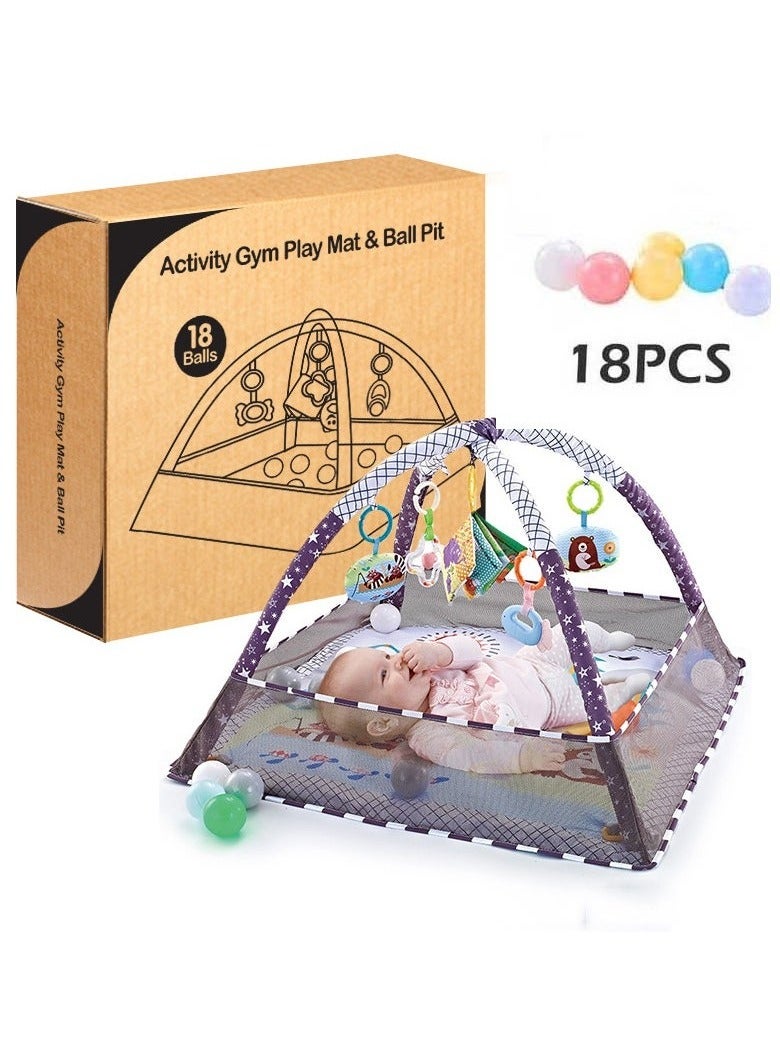 أسيف سجادة لعب للياقة البدنية للأطفال، سجادة لعب وقت الاستلقاء على البطن مع 5 ألعاب معلقة و18 كرة محيطية لتنمية المهارات الحسية والحركية، سجادة لعب غير قابلة للانزلاق وقابلة للغسل للأطفال من عمر 0 ​​إلى 36 شهرًا - Image 1