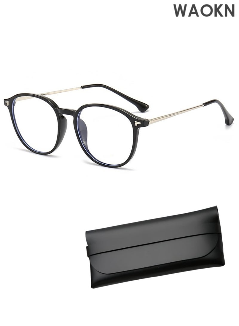 WAOKN Round Large Reading Glasses Anti Glare Computer Readers TR Frame Eyewear. Flat Light Mirror Blue Light Blocking Retro Stylish Round Frame Black .Computer Reading Glasses Anti Blue light Readers Reduce Eyestrain Unisex. - Image 1