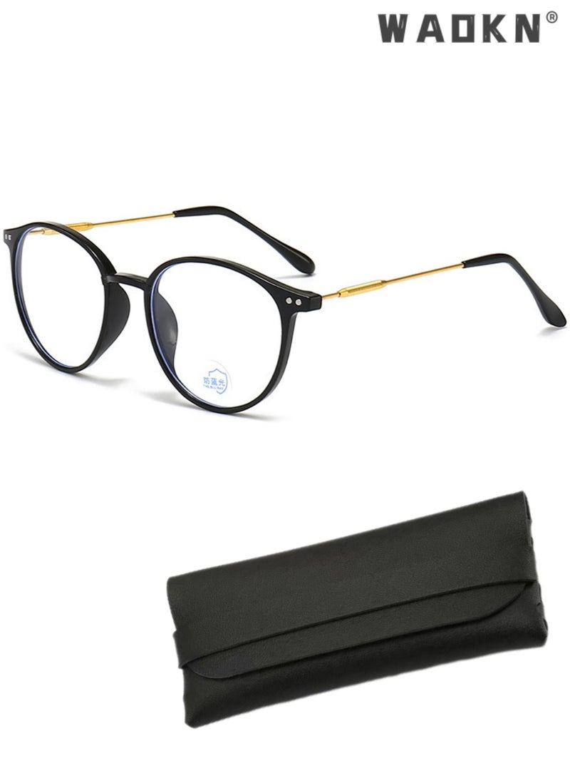WAOKN Round Large Reading Glasses Anti Glare Computer Readers TR Frame Eyewear. Flat Light Mirror Blue Light Blocking Retro Stylish Round Frame Black .Computer Reading Glasses Anti Blue light Readers Reduce Eyestrain Unisex - Image 1