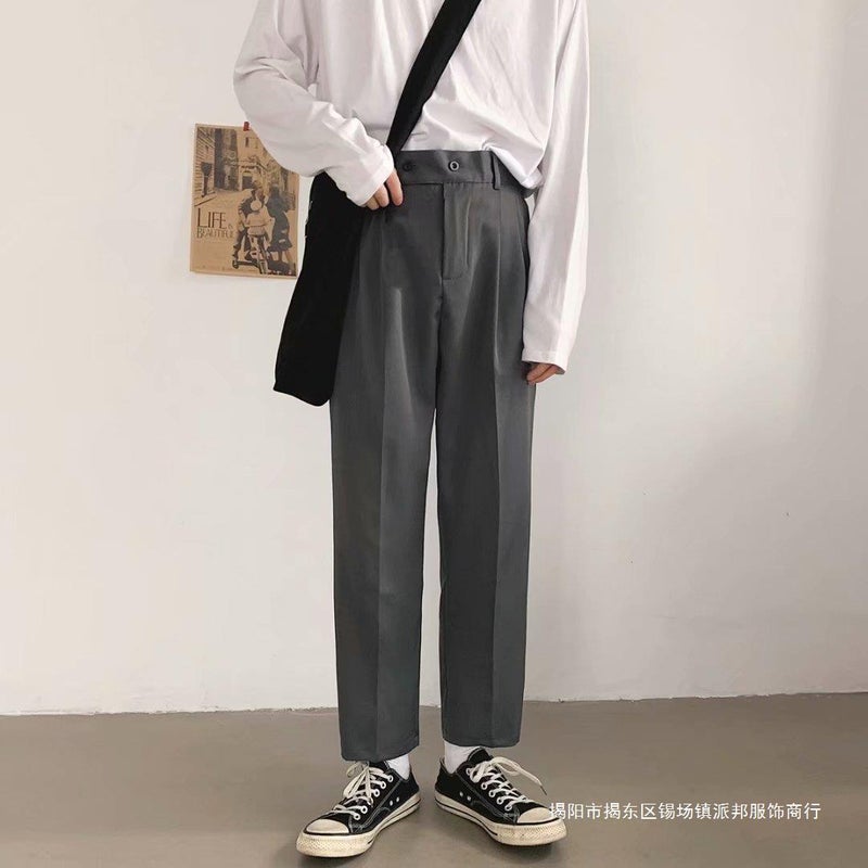 Pendant Sense Loose Straight Pants Iron-Free Tr Casual Pants Korean-Style Trendy Three-Dimensional Cropped Cropped Cropped Trousers - Image 3
