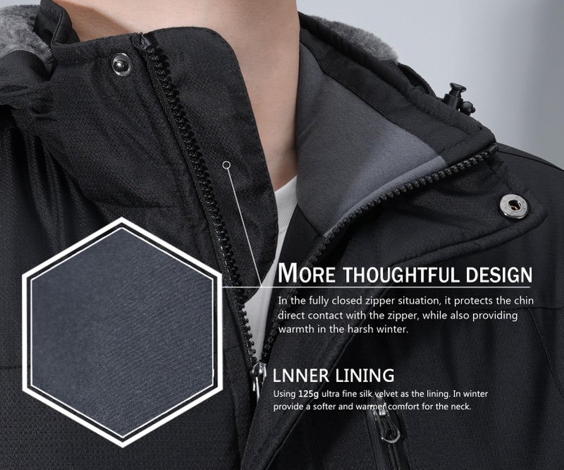 SPOSULEI Winter Jackets Coats for Men Waterproof Fleece Liner Softshell Jacket Ski Hiking Snow Jackets Parka Coat with Hooded Black 3XL - Image 4