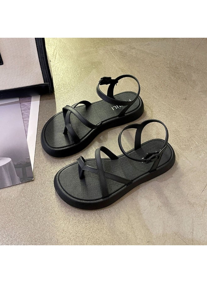 NIBEMINENT Fashionable Casual Women's Sandals Summer  Thick Bottom Strap-On Open Toe Slippers Sweet Style  - Image 1