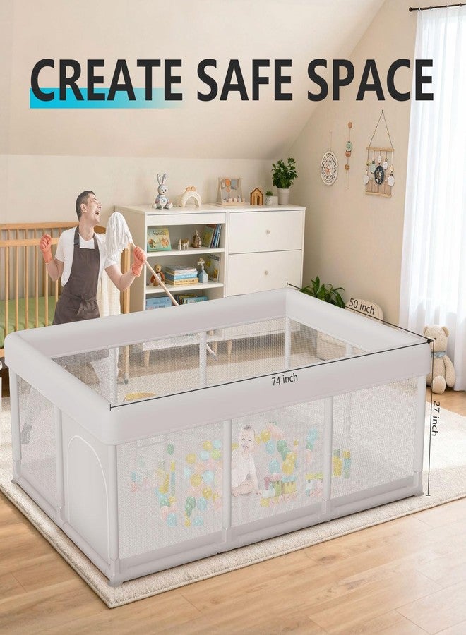 Hiaksedt Baby Playpen 74"x50" Play Pens for Babies and Toddlers, Large Play Yards for Indoor & Outdoor with Zipper Gates, Breathable Mesh with Anti-Slip Base - Image 3