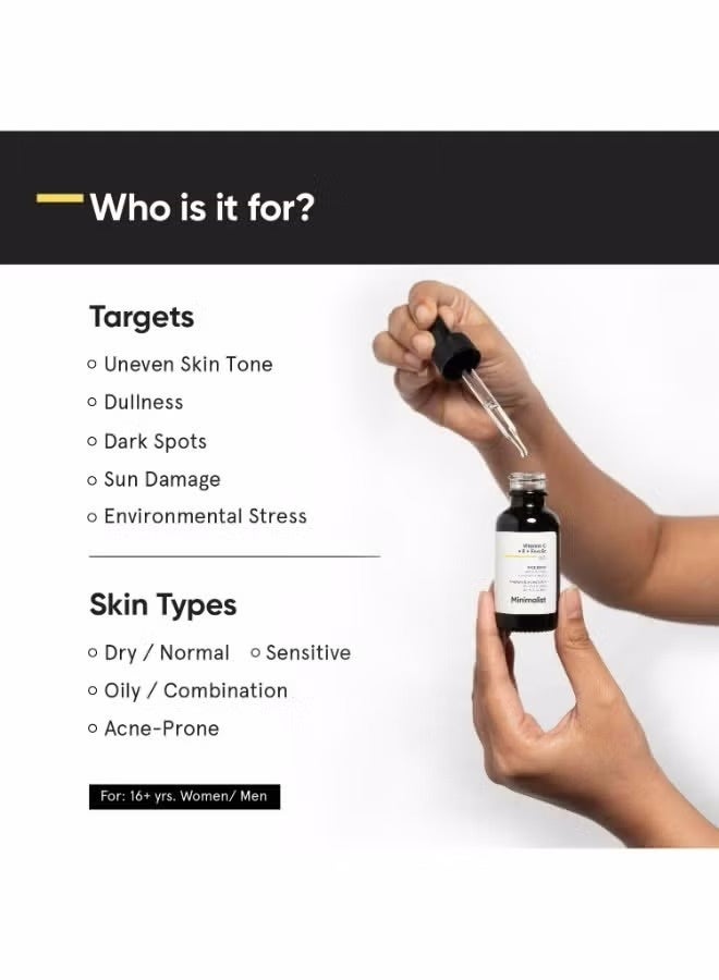 MINIMALIST Minimalist 16% Vitamin C Face Serum (Advanced) With Vit E, & Ferulic Acid For Glowing Skin | Advanced Brightening & Protection  - Image 2