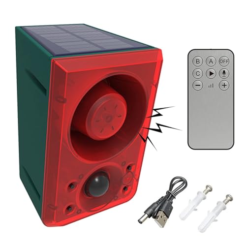 LAFEINA Solar Sound Strobe Light Alarm Motion Detector Gunshot Dog Barking Recording Record 20S Custom Message Siren Security Alert System for Farm Barn Villa 1 - Image 1