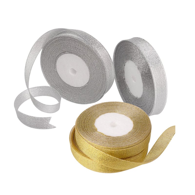 Feyarl DIY Crafts Glitter Metallic Ribbon 5/8-inch Wide Sparkly Fabric Ribbon for Gift Crafters Sewing Brithday (Design # No 1, Hair Bows Floral Projects (Gold & Silver)) - Image 3