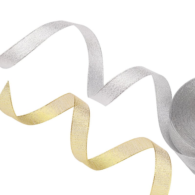 Feyarl DIY Crafts Glitter Metallic Ribbon 5/8-inch Wide Sparkly Fabric Ribbon for Gift Crafters Sewing Brithday (Design # No 1, Hair Bows Floral Projects (Gold & Silver)) - Image 4