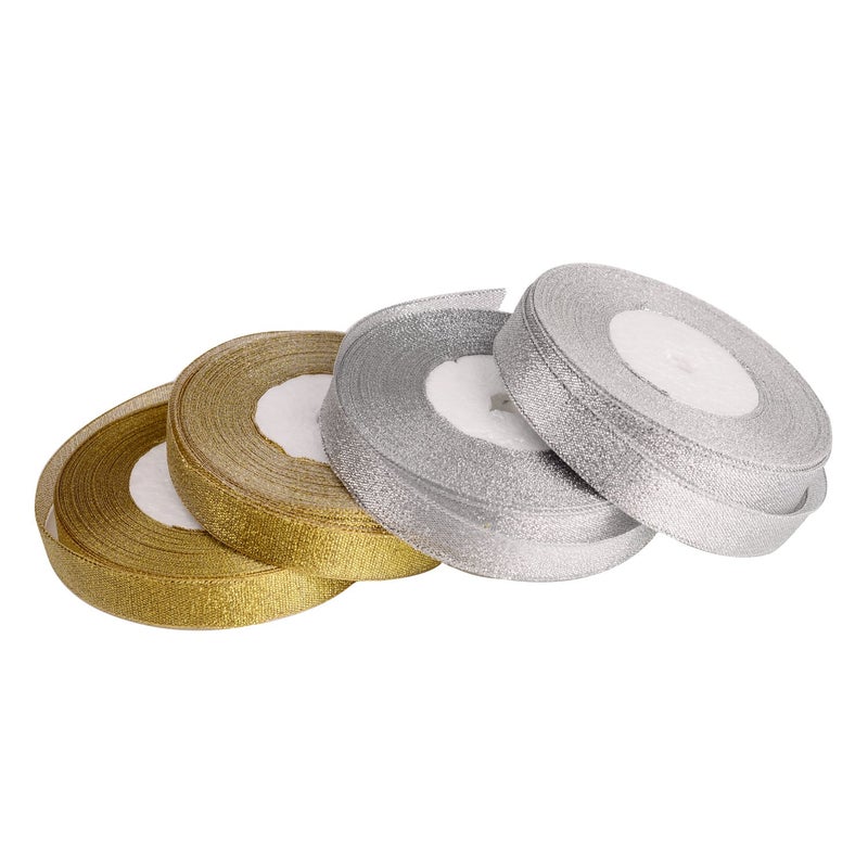 Feyarl DIY Crafts Glitter Metallic Ribbon 5/8-inch Wide Sparkly Fabric Ribbon for Gift Crafters Sewing Brithday (Design # No 1, Hair Bows Floral Projects (Gold & Silver)) - Image 2