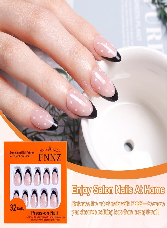 FNNZ Press On Nails, Black French Tip Short Almond Press On Nails, Short Almond Nail Tips False Nails with Glue and Adhesive Tabs for Women, Press On French Nails in 16 Sizes - 32 Stick On Nails Kit - Image 2