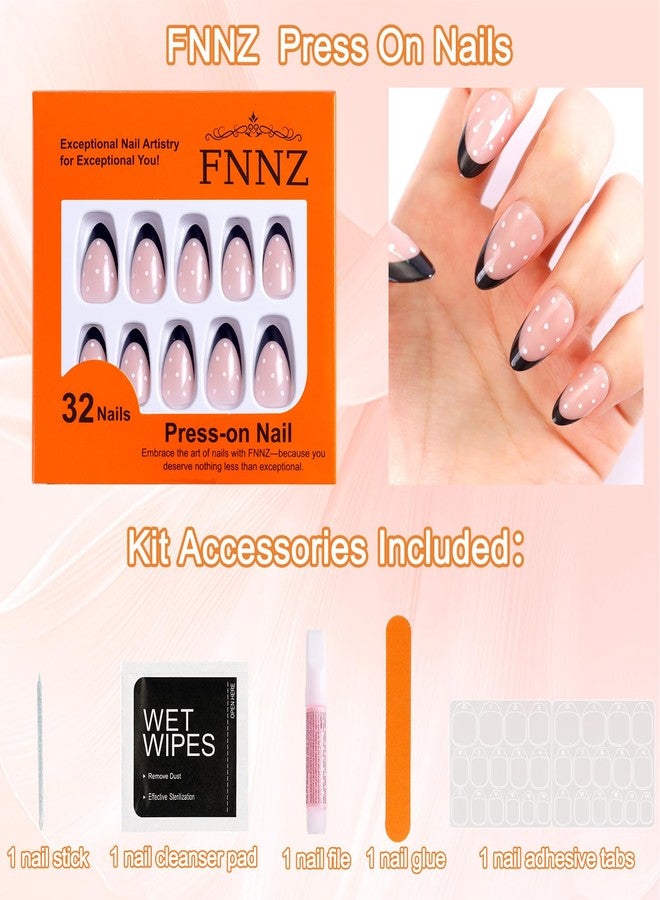 FNNZ Press On Nails, Black French Tip Short Almond Press On Nails, Short Almond Nail Tips False Nails with Glue and Adhesive Tabs for Women, Press On French Nails in 16 Sizes - 32 Stick On Nails Kit - Image 4