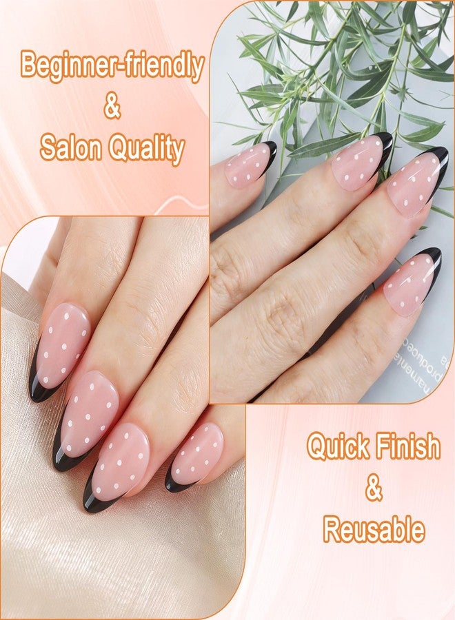 FNNZ Press On Nails, Black French Tip Short Almond Press On Nails, Short Almond Nail Tips False Nails with Glue and Adhesive Tabs for Women, Press On French Nails in 16 Sizes - 32 Stick On Nails Kit - Image 3