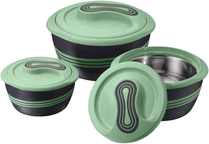 Pinnacle Insulated Casserole Dish with Lid 3 pc Set 2621 qt Hot Pot Food WarmerCooler Thermal SoupSalad Serving Bowl Stainless Steel Hot Food ContainerBest Gift Set for Moms Holidays Green