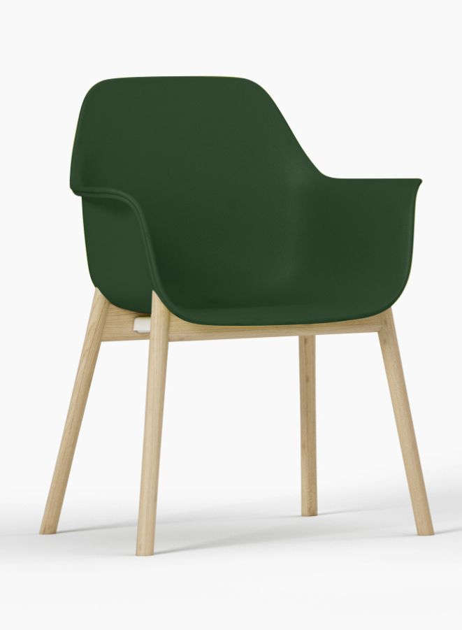 Generic Wood Leg Plastic PP Back Office Chair, Visitor Chair For Office and Home, Green - Image 1
