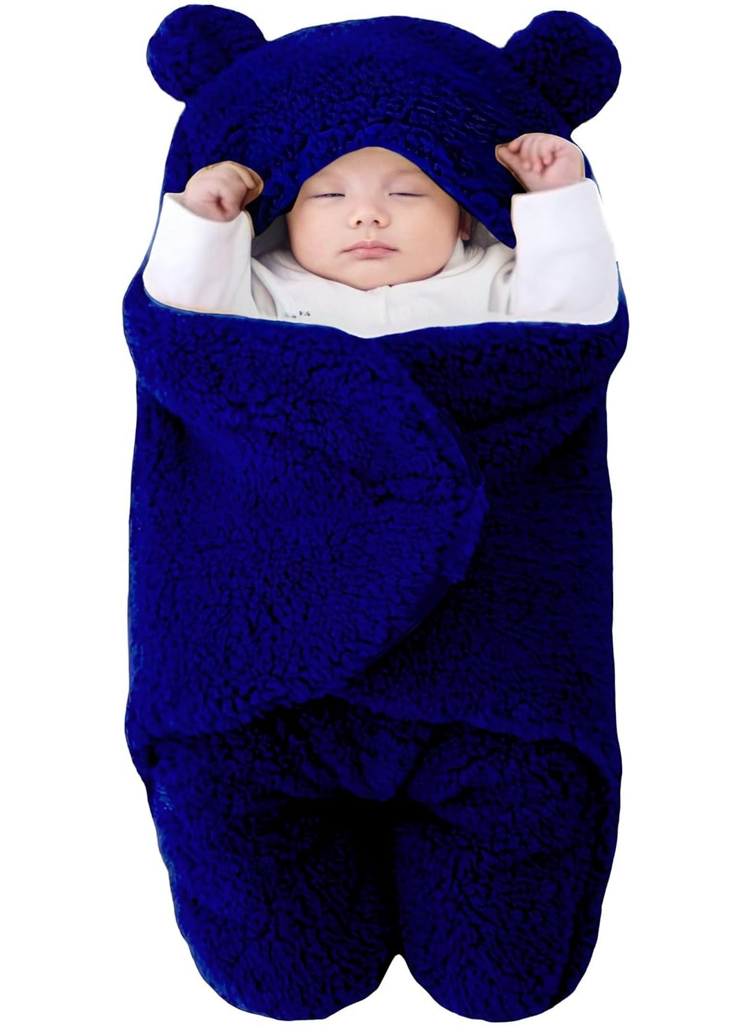 Brandonn BRANDONN Baby Blanket New Born Pack of Wearable Swaddle Wrapper Security Blanket for Kids for 0-6 Month Babies (Navyblue Sherpa, 70 cm x 70 cm)  - Image 1