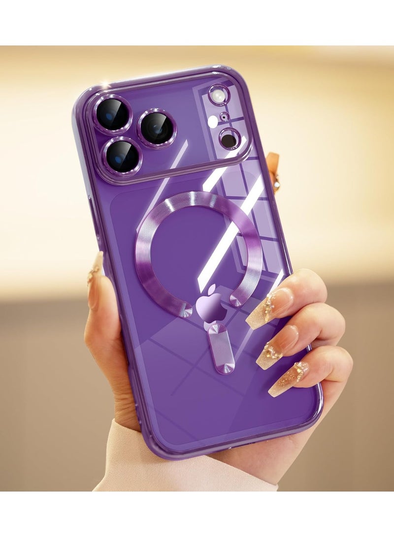 Magnetic for iPhone 17 Pro, Case Clear, [Compatible with Magsafe, Built-in Camera Lens Protector], Soft Slim Phone Case Cover for iPhone 17 Pro - Deep Purple