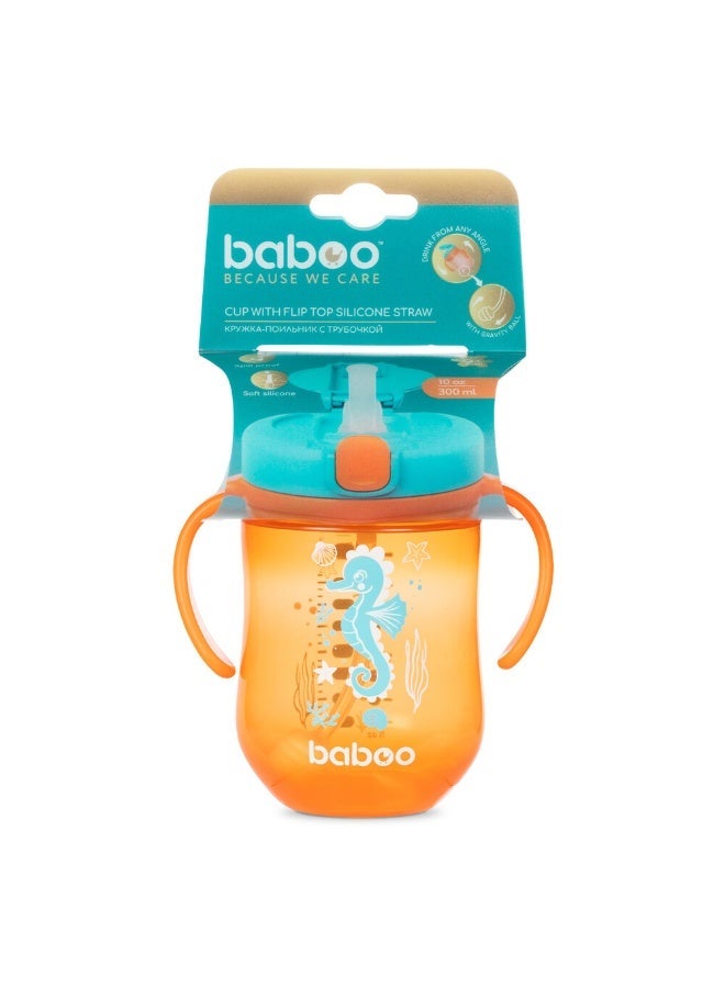 Baboo Sippy Cup with Silicone Straw and Weighted Ball for Baby 9+ Months, Non Spill Cup for Toddlers, Baby Straw Cup with Handles, Spill-Proof, Leak-Proof Soft Spout Cup 300ml (10 oz), BPA-Free (Orange) - Image 1
