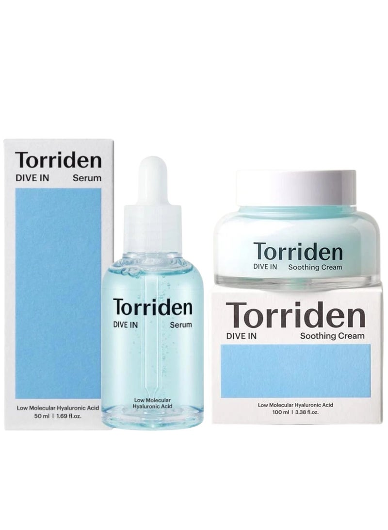 توريدن مجموعة توريدن دايف-إن للترطيب والتهدئة- سيروم توريدن دايف-إن بحمض الهيالورونيك منخفض الجزيئات 50 مل + كريم توريدن دايف-إن المهدئ والمرطب للوجه بحمض الهيالورونيك للبشرة الحساسة والجافة 100 مل - Image 1