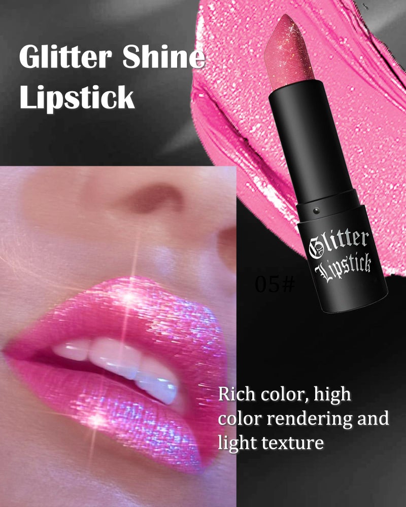 LYSdefeu Diamond Glitter Matte Lipstick,Pink Shiny Lip Gloss Lip Tint Stain,Sparkling High Pigment Longlasting Waterproof Non-Stick Cup Lipgloss Lipstick,Shimmer Tinted Lip Blam Lipstain for Women Makeup-05 - Image 2