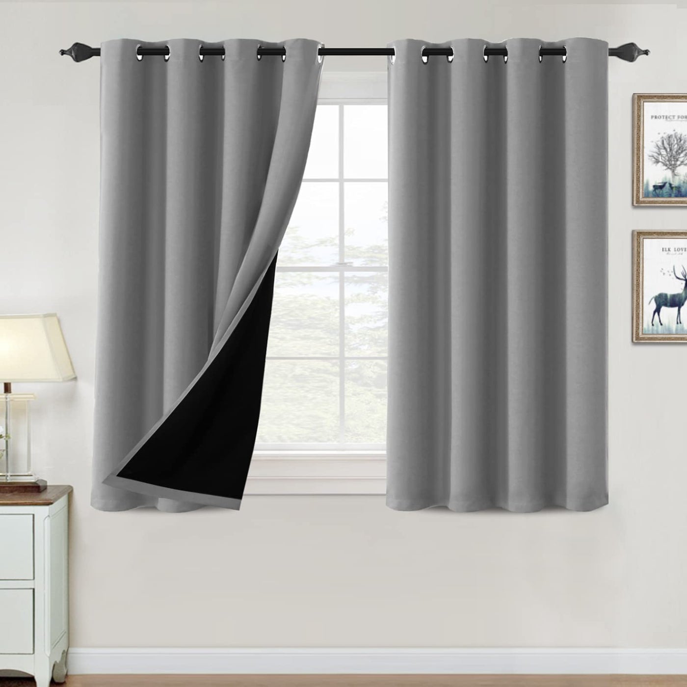 H.VERSAILTEX HVERSAILTEX 100 Blackout Curtains for Bedroom Thermal Insulated Blackout Curtains 45 inch Length Full Light Blocking Window Drapes for Living Room with Black Liner 2 Panels Dove Gray