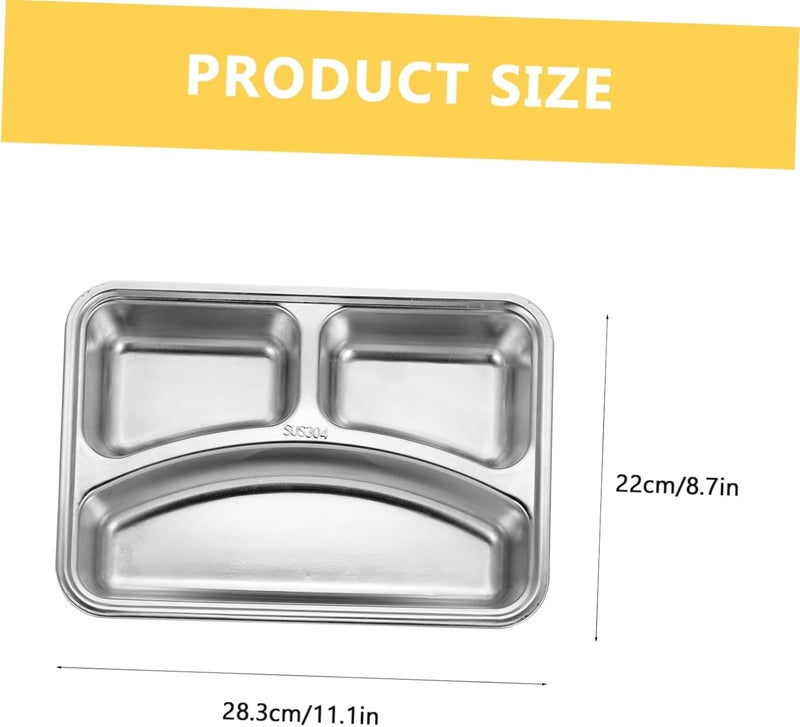 ERINGOGO ERINGOGO Metal Sectioned Plate Stainless Steel Divided Plates with Lid Rectangular Dinner Tray Diet Plate with 3 Sections Steckable Serving Platter Snack Fruit Plate for Campers - Image 2