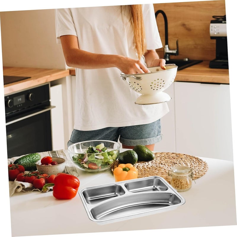 ERINGOGO ERINGOGO Metal Sectioned Plate Stainless Steel Divided Plates with Lid Rectangular Dinner Tray Diet Plate with 3 Sections Steckable Serving Platter Snack Fruit Plate for Campers - Image 3