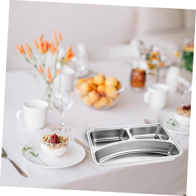 ERINGOGO ERINGOGO Metal Sectioned Plate Stainless Steel Divided Plates with Lid Rectangular Dinner Tray Diet Plate with 3 Sections Steckable Serving Platter Snack Fruit Plate for Campers - Image 5