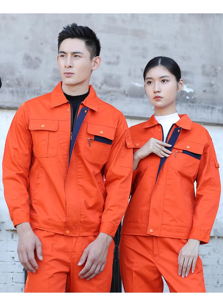 Generic Spring Autumn Long Sleeve Workwear Suit Men Womens Auto Repair Wear-Resistant Factory Workroom Top Reflective Stripe Labor Prot Orange suit  - Image 1