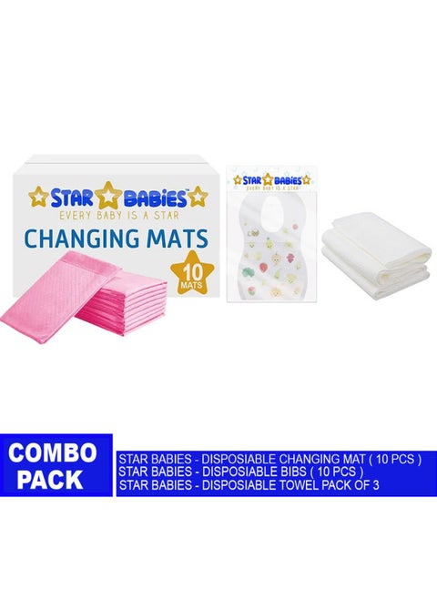 Combo Pack  Pack Changing Mat 10Pcs Bibs 10Pcs Disposable Towel 3Pcs Pink