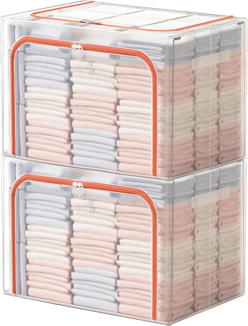 سوبيت 2Pack أحمر 66 لتر تقريبًا 19.7×15.7×13.0 بوصة صناديق تخزين قابلة للتكديس مع أغطية مقاومة للماء، صناديق تخزين قابلة للطي، صندوق تخزين بإطار فولاذي قابل للطي، حقيبة تخزين قماشية منظمة - Image 1
