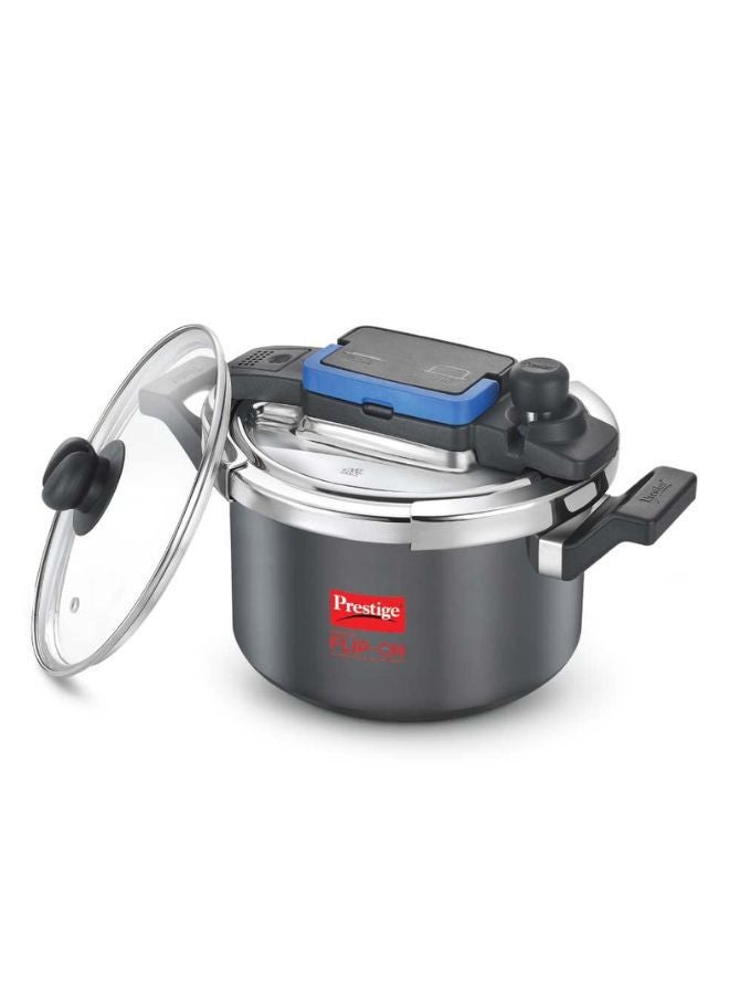 Prestige 22cm Prestige Svachh Flip-on Hard Anodised Spillage Control Outer Lid Pressure Cooker with Glass Lid, 5 Litre (Black) BLACK - Image 1