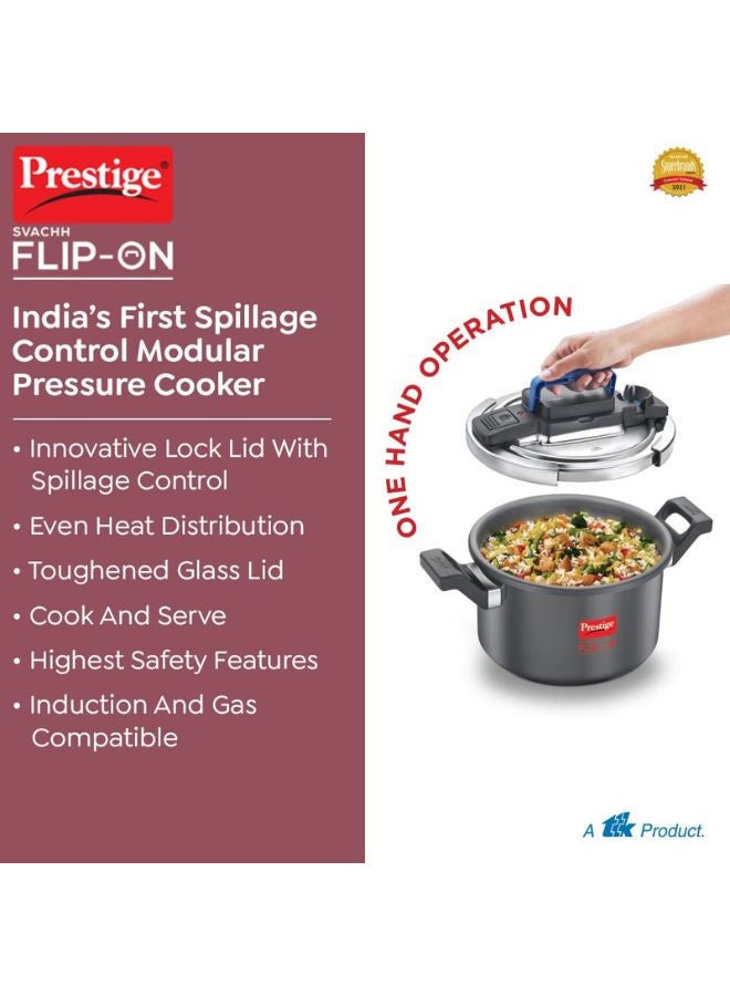 Prestige 22cm Prestige Svachh Flip-on Hard Anodised Spillage Control Outer Lid Pressure Cooker with Glass Lid, 5 Litre (Black) BLACK - Image 2