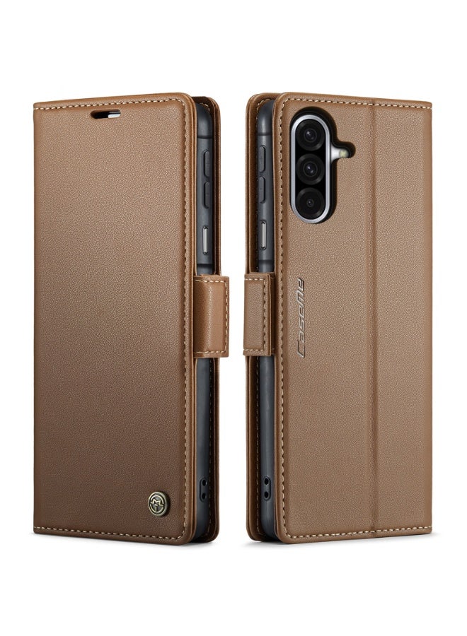 CaseMe Phone Case Luxury PU Leather Design Anti Fingerprint 023 Flip Cover Card Slot Holder Cover For  Samsung Galaxy A17 (Brown) - Image 1