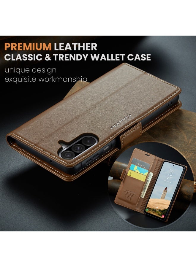 CaseMe Phone Case Luxury PU Leather Design Anti Fingerprint 023 Flip Cover Card Slot Holder Cover For  Samsung Galaxy A17 (Brown) - Image 5