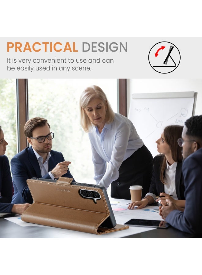 CaseMe Phone Case Luxury PU Leather Design Anti Fingerprint 023 Flip Cover Card Slot Holder Cover For  Samsung Galaxy A17 (Brown) - Image 2