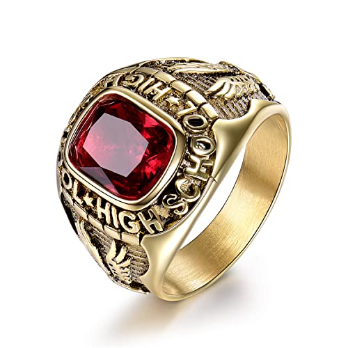 MASOP High School Male Stainless Steel Rings with Red Stones Jewelry Rings Size 12 - Image 1