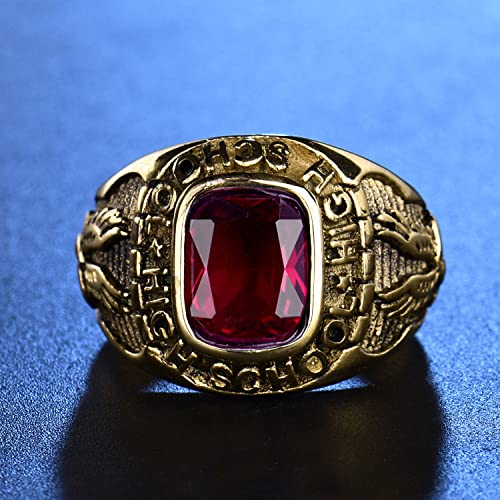 MASOP High School Male Stainless Steel Rings with Red Stones Jewelry Rings Size 12 - Image 2