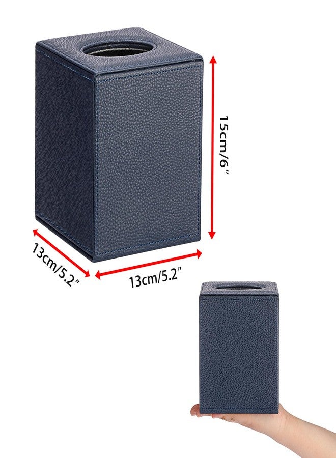 Sumnacon Tissue Box Cover Square Tissue Box Stylish PU Tissue Box Holder with Magnetic Bottom,Leather Cube Tissue Cover for Living Room Bathroom Bedroom Table Desk Home Office Car, Navy Blue - Image 5