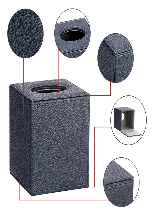 Sumnacon Tissue Box Cover Square Tissue Box Stylish PU Tissue Box Holder with Magnetic Bottom,Leather Cube Tissue Cover for Living Room Bathroom Bedroom Table Desk Home Office Car, Navy Blue - Image 4