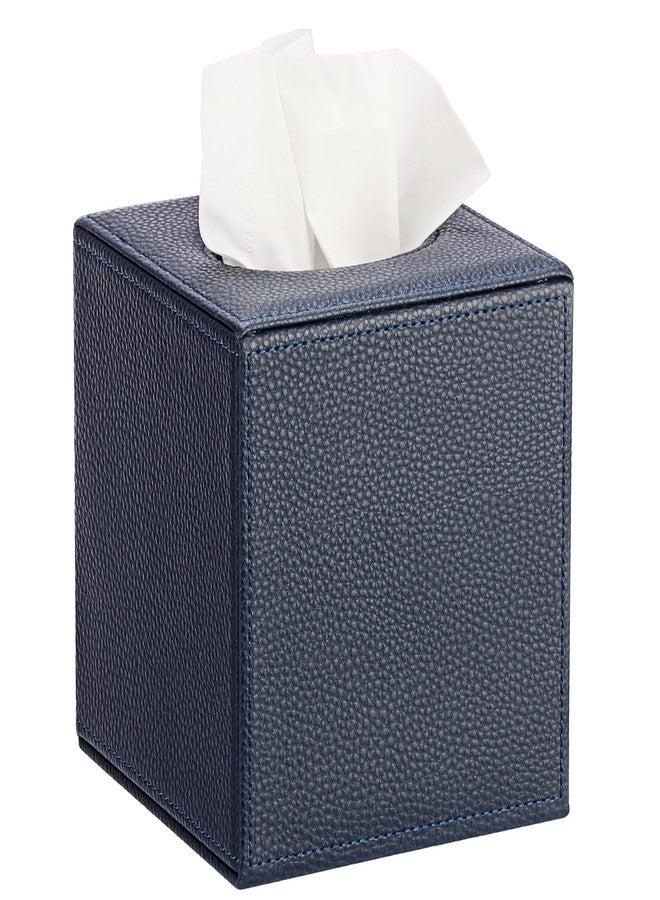 Sumnacon Tissue Box Cover Square Tissue Box Stylish PU Tissue Box Holder with Magnetic Bottom,Leather Cube Tissue Cover for Living Room Bathroom Bedroom Table Desk Home Office Car, Navy Blue - Image 1