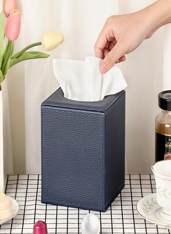 Sumnacon Tissue Box Cover Square Tissue Box Stylish PU Tissue Box Holder with Magnetic Bottom,Leather Cube Tissue Cover for Living Room Bathroom Bedroom Table Desk Home Office Car, Navy Blue - Image 2