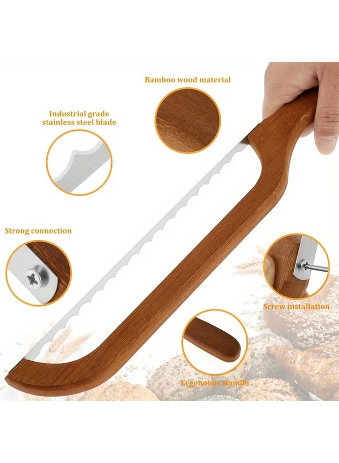 Serrated Stainless Steel Bread Knife With Natural Wood Handle For Sourdough Bagels - Image 2