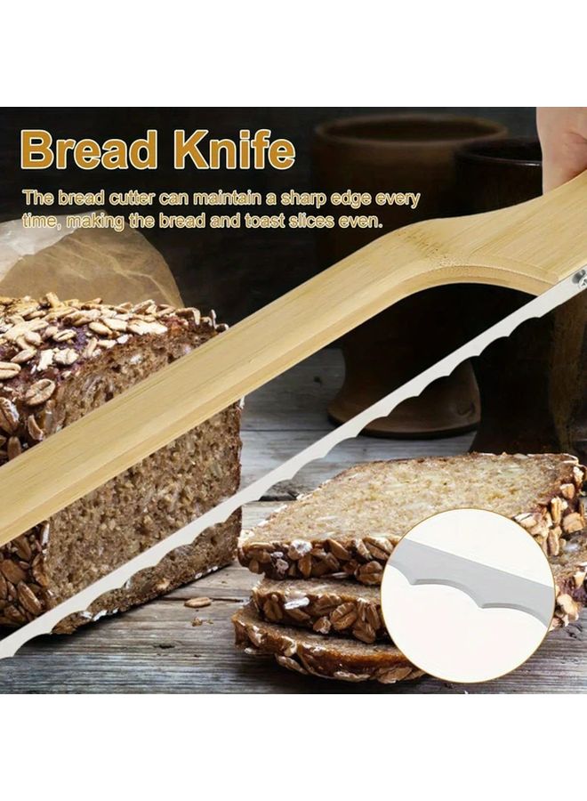Serrated Stainless Steel Bread Knife With Natural Wood Handle For Sourdough Bagels - Image 1