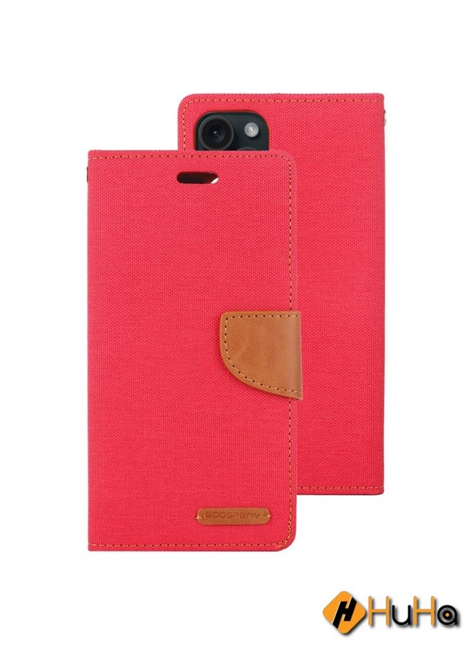 Generic - Case Cover For iPhone 15 Pro GOOSPERY CANVAS DIARY Fabric Texture Flip Leather Phone Case Red - Image 1