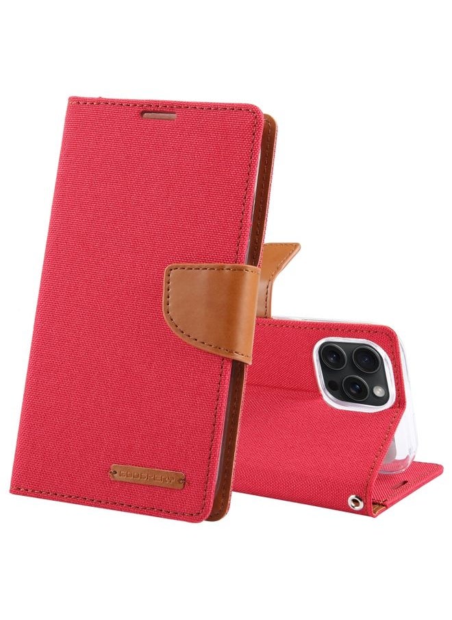 Generic - Case Cover For iPhone 15 Pro GOOSPERY CANVAS DIARY Fabric Texture Flip Leather Phone Case Red - Image 1