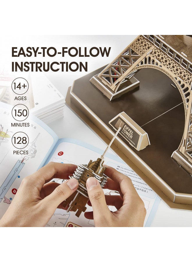 CubicFun 3D Puzzle for Adults Eiffel Tower with Shining LED Lights, Romantic Paris Architecture Model Building Kits Decor, Gift for Women Men, 84 Pieces - Image 4