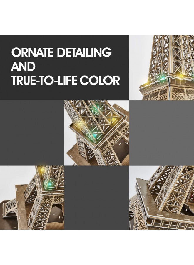 CubicFun 3D Puzzle for Adults Eiffel Tower with Shining LED Lights, Romantic Paris Architecture Model Building Kits Decor, Gift for Women Men, 84 Pieces - Image 3