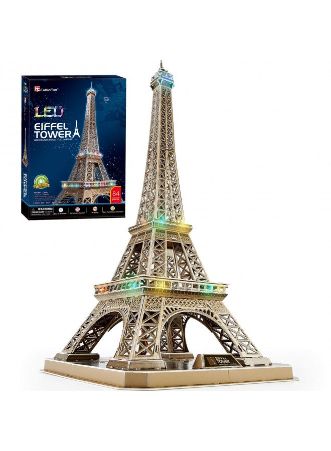 CubicFun 3D Puzzle for Adults Eiffel Tower with Shining LED Lights, Romantic Paris Architecture Model Building Kits Decor, Gift for Women Men, 84 Pieces - Image 1