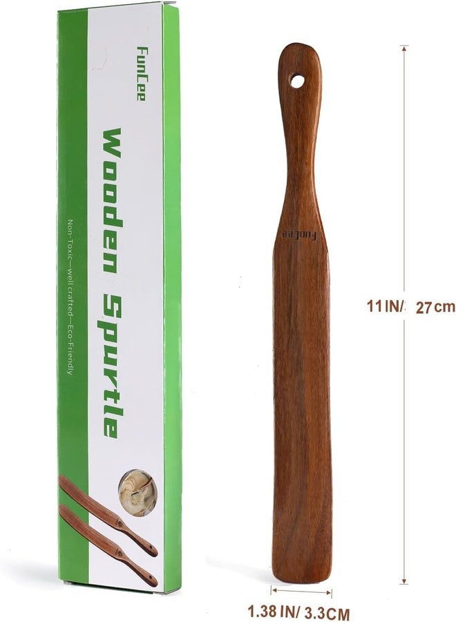 FunCee 2 Pack Wooden Spurtle for Sourdough Starter, Mixing, Reaching Bottom of Jar, Dough Whisk, Long Handle Jar Spatula, Spurtles Kitchen Tools Teak Wood Kitchen Utensils kit for Baking, Cooking - Image 3
